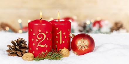 Second 2nd Advent with candle Christmas decoration Christmas card for Christmas time Panorama with