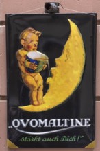 Old advertising tin sign Ovomaltine on a house wall, Regensburg, Upper Palatinate, Bavaria,