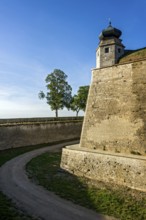 Guardhouse on fortress rampart, fortress wall with moat, bastion main guard, Wülzburg fortress,