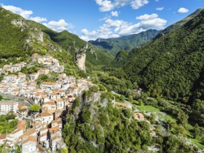 Orsomarso from a drone, Cosenza, Calabria, Italy, Europe