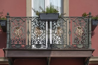 Decorative wrought iron balcony, 19th century, Kulmbach, Upper Franconia, Bavaria, Germany, Europe