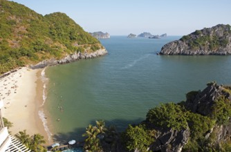 Cat Co Beach and the karst rocks of Lan Ha Bay, Cat Ba Island, Halong Bay, Vietnam, Asia