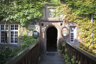 Entrance to the winery at Saaleck Castle near Hammelburg, Lower Franconia, Bavaria, Germany, Europe