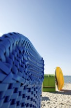 Colourful beach chairs, Föhr, North Frisian Islands, North Frisia, Schleswig-Holstein, Germany,