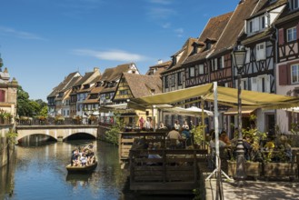 Picturesque colourful half-timbered houses, La Petite Venise, Colmar, Alsace, Bas-Rhin, France,