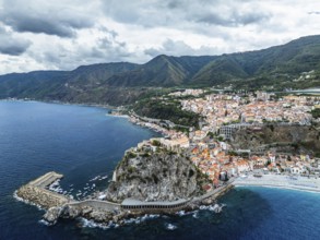 Scilla from a drone, Calabria, Italy, Europe