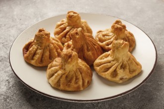 Deep-fried khinkali, khinkali with meat, traditional Georgian dish, no people