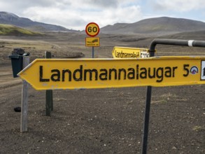 Signpost, road Landmannaleid F225, direction to Landmannalaugar, Fjallabak Nature Reserve, Iceland,