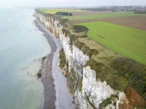 Aerial view of the Alabaster Coast in a light haze, Saint-Valery-en-Caux, Normandy, France, Europe