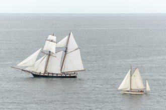 Large old traditional sailing boat in a bay on the Atlantic. Camaret sur mer, Crozon, Finistere,