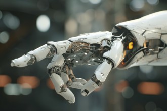 White artificial intelligence robot hand pointing finger. KI generiert, generiert, AI generated