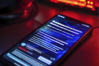 AI generated close up of mobile phone on screen displaying ransomware