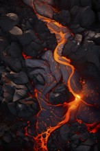 Aerial view capturing the brilliant dance of molten lava, AI generated