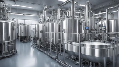 Mechanized pharmaceutical bioreactor in a manufacturing laboratory, AI generated