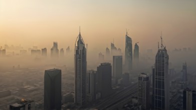 Aerial view of a mega city with smog and pollution, AI generated