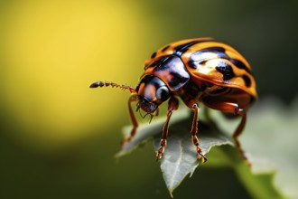 Close up of a colorado potato beetle illuminated by soft diffused light, AI generated