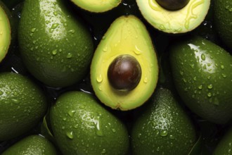 Whole and cut open avocado fruits. KI generiert, generiert AI generated