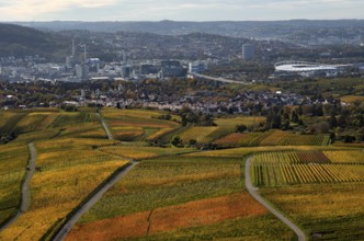 View of MHPArena, MHP Arena, gas boiler, Mercedes-Benz Museum, Daimler Group headquarters,