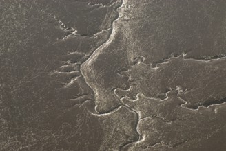 Mühlenberger Loch, brackish mudflats, tidal creek, Tiede, low tide, mudflats, aerial view, Hamburg