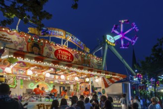 Dutch doughnut, Dutchies stall selling fritters at funfair during the Gentse Feesten, Ghent city