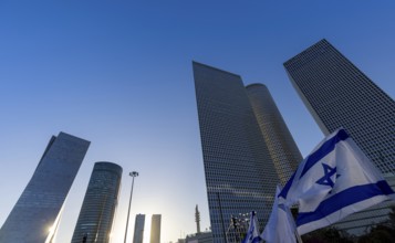 Israel, Tel Aviv financial business district skyline with shopping malls and high tech offices,