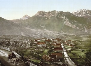 Njegusi, a village in the municipality of Cetinje in southern Montenegro, View from 1885,