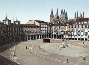 Burgos. Plaza Mayor, Spain, c. 1890, Historic, digitally restored reproduction from a 19th century