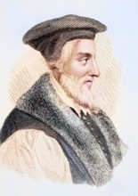 Bishop Hugh Latimer, 1485-1555, English preacher and martyr, Illustration from Old England's