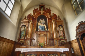 Interior view of the choir, altar, Capuchin Church of St Maximilian, Capuchin Monastery, Merano,