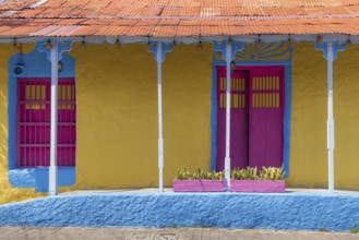 Colorful colonial architecture of historic center of Flores, Guatemala, Central America