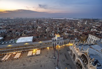 Evening atmosphere, St Mark's Basilica and St Mark's Square, view from the Campanile di San Marco