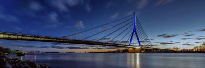 Rhine bridge Wesel by night, panorama