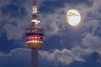 PHOTOMONTAGE, Stuttgart TV tower lights up in the national colours black, red, gold for the 2024