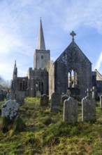 Ruins of Holy Trinity church, Buckfastleigh, north Devon, England, UK destroyed by fire in 1992