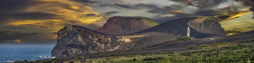 Panorama coastal landscape with lighthouse Azores island Faial