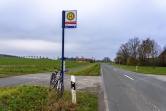 Bus stop Telges/Kerkmann, in the countryside, near Sendenhorst, line R55, RVM Regionalverkehr