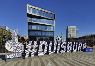 MSV Duisburg lettering is real on the station forecourt, Duisburg, Ruhr area, North