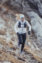 Trail running on the Grubigstein in the Tiroler Zugspitzarena in Tyrol in the Alps in Austria