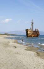 Shipwreck, stranded coaster Dimitrios, Valtaki beach, Laconian Gulf, Laconia, Peloponnese, Greece,