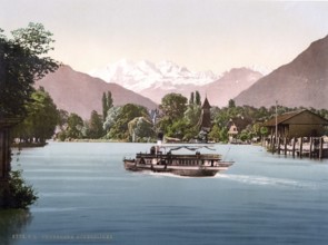 Lake Thun, Scherzligen, Bernese Oberland, Switzerland, Historic, digitally restored reproduction