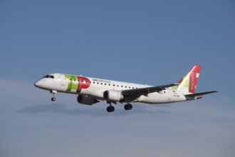 Lisbon, Portugal - September 02, 2023: TAP Express Embraer E190LR passenger plane landing in