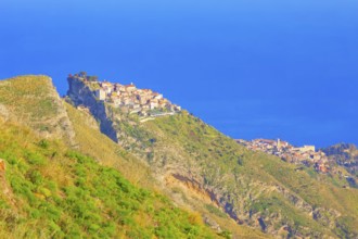 Castelmola village, high angle view, Castelmola, Taormina, Sicily, Italy, Europe