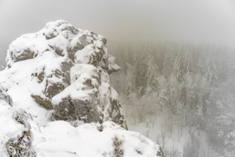 Snow-covered winter landscape Bruchhauser Steine in the Sauerland, Bruchhausen, Olsberg,