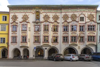 Rococo façade of the Kernhaus in moated castle am Inn, Bavaria, Germany, Europe