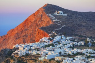 View of the of Chora village, Chora, Folegandros Island, Cyclades Islands, Greece, Europe