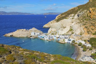 Firopotamos village, high angle view, Firopotamos, Milos Island, Cyclades Islands, Greece, Europe