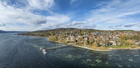 Aerial view, panorama of the municipality of Gaienhofen on the south side of the Höri peninsula