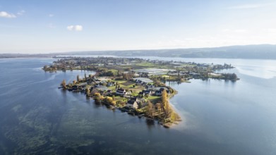 Aerial view of the north-western tip of the island of Reichenau with the district of Niederzell and