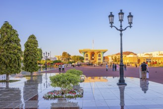 The large square in front of the Sultan's Palace, illuminated in the evening with three-light