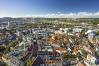 Panorama from Ulm Minster to the western city centre, main railway station, theatre, Ludwig Erhard